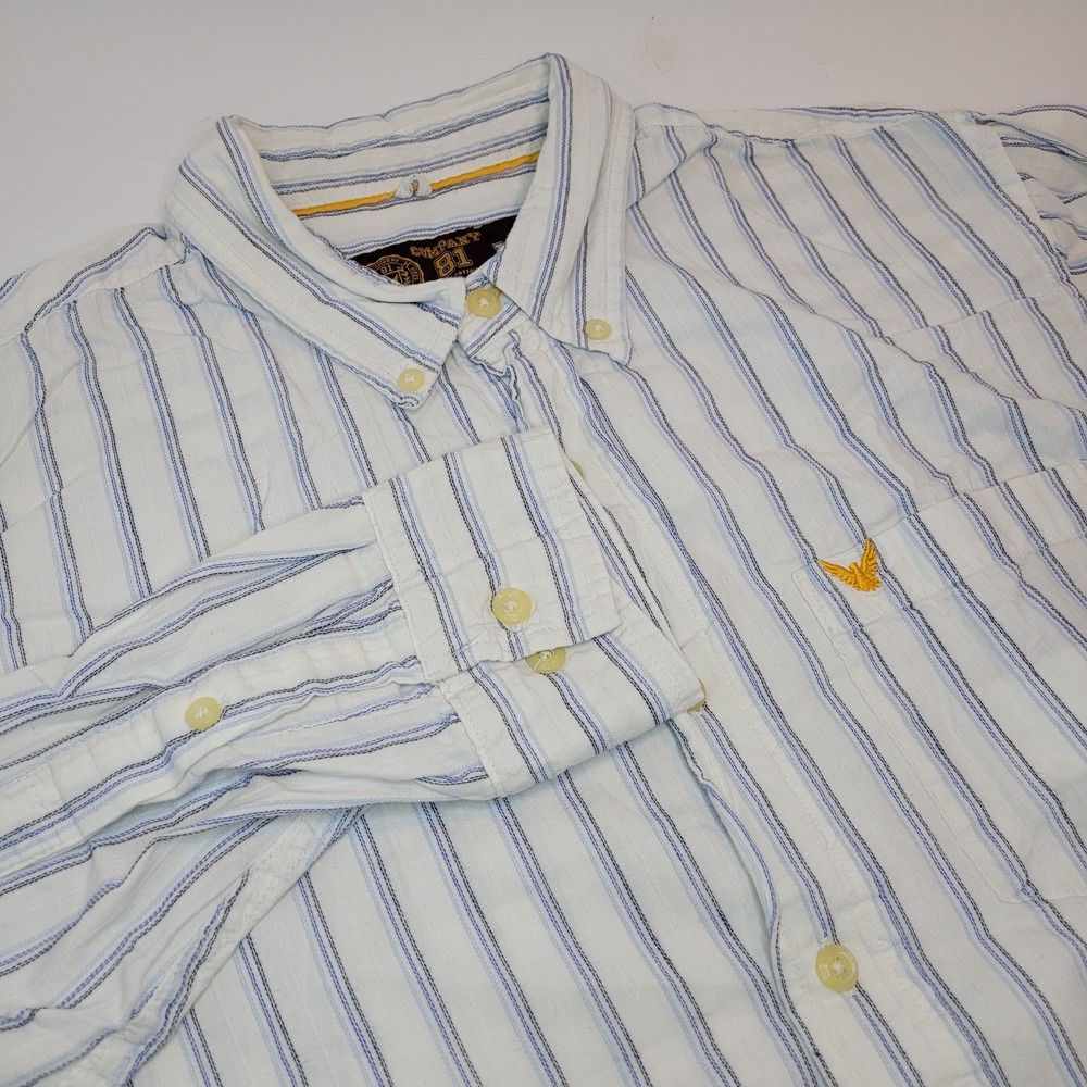 Company 81 Button Down Shirt Mens Medium White Blue Striped Long Sleeve Top